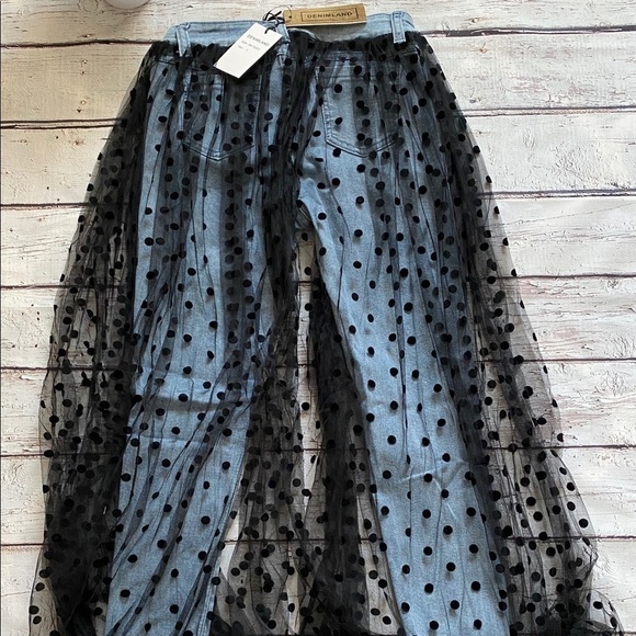 Swiss Dot Tulle Skirt Overlay Light Skinny Jeans - Picture 6 of 7